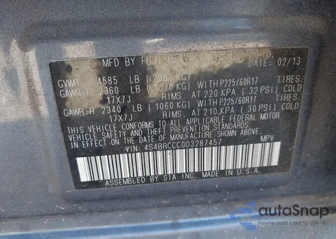 2013 Subaru Outback 2.5I Premium from USA, damaged, VIN 4S4BRCCC0D3287457